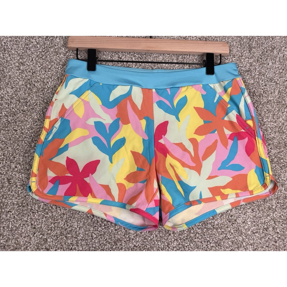 Lands' End Womens Swim Board Shorts Size L 10-12 Floral Abstract 3" Inseam Liner